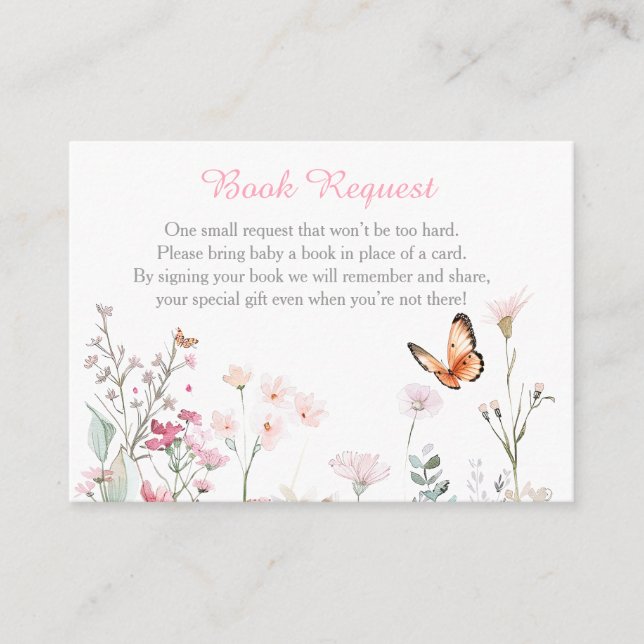 Tarjeta De Recepción Baby Shower floral de mariposa rosa profunda prima (Anverso)