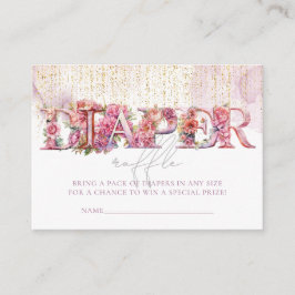 Tarjeta De Recepción Baby Shower Floral Pink Letters Diaper raffle