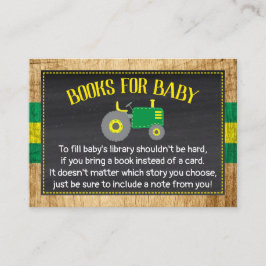 Tarjeta De Recepción Baby Shower Green Tractor trae un libro