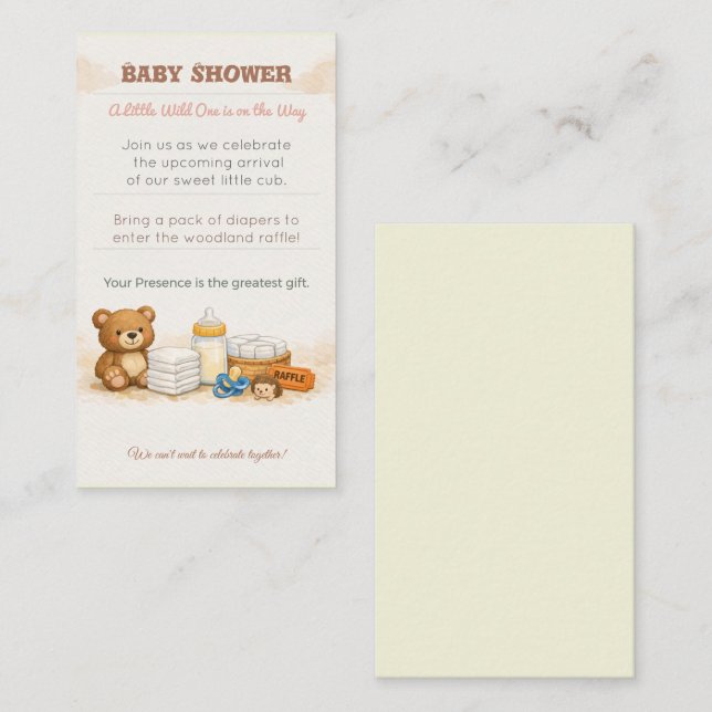 Tarjeta De Recepción Baby Shower Invite | Woodland Diaper Raffle Card (Anverso / Reverso)
