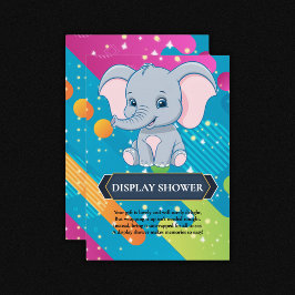 Tarjeta De Recepción Baby Shower moderno y colorido de elefante azul