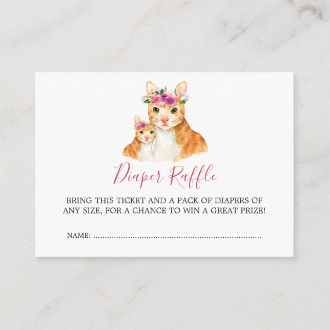 Tarjeta De Recepción Baby Shower Mom Y Baby Cat Diaper Raffle (Anverso)