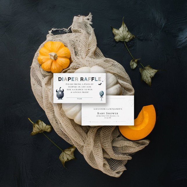 Tarjeta De Recepción Baby Shower Monstruo de Halloween (fall baby shower diaper raffle insert card we created a monster cute adorable watercolor)