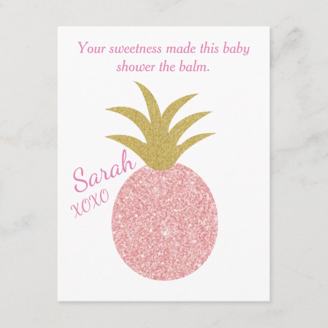 Tarjeta De Recepción Baby Shower Pink Pineapple Lip Balm Favor (Anverso)