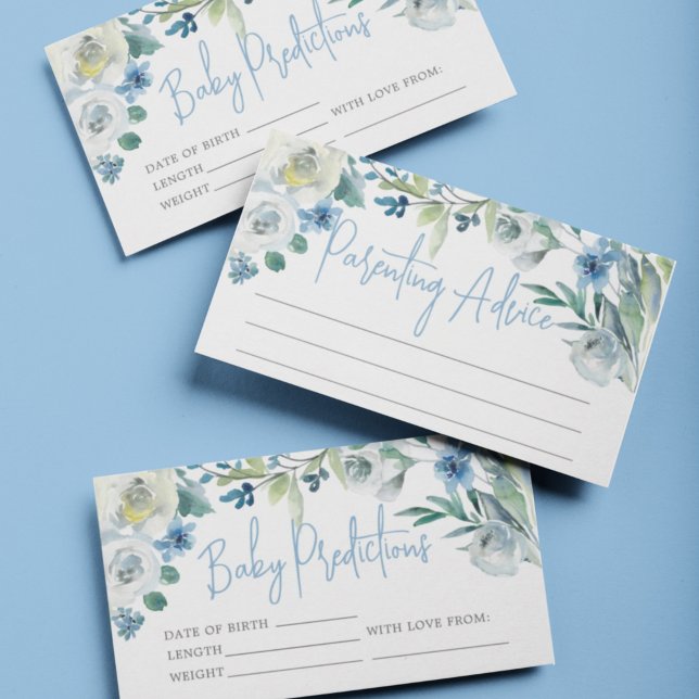 Tarjeta De Recepción Baby Shower Predictions Advance Cute Blue Floral (Subido por el creador)