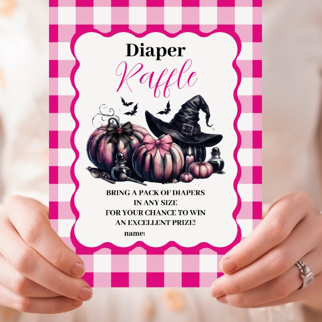 Tarjeta De Recepción Baby Shower Raffle Diapper de Halloween rosa (Subido por el creador)