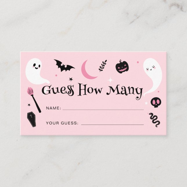 Tarjeta De Recepción Baby Shower Rosa Halloween adivina cuántos juegos (Anverso)