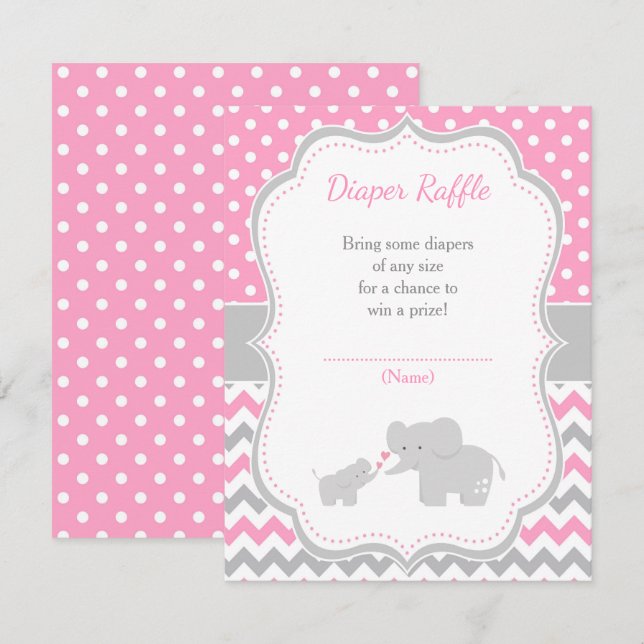Tarjeta De Recepción Baby Shower rosa y gris elefante (Anverso / Reverso)