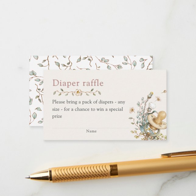 Tarjeta De Recepción Baby Shower Rustic Botanical Diaper Raffle (Anverso/Reverso In Situ)