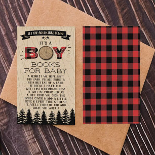 Tarjeta De Recepción Baby Shower Rustic Forest Plaid Lumberjack Boys