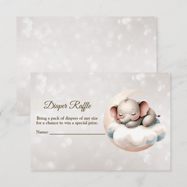 Tarjeta De Recepción Baby Shower Sleeping Baby Elephant Diaper Raffle (Anverso / Reverso)