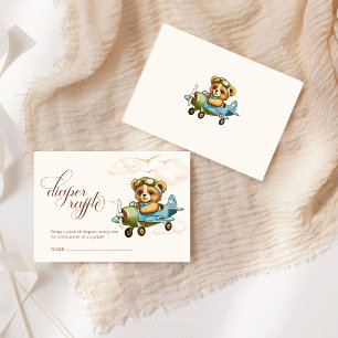 Tarjeta De Recepción Baby Shower Tiny Pilot Teddy Bear Diaper Raffle