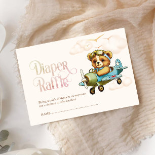 Tarjeta De Recepción Baby Shower Tiny Pilot Teddy Bear Diaper Raffle