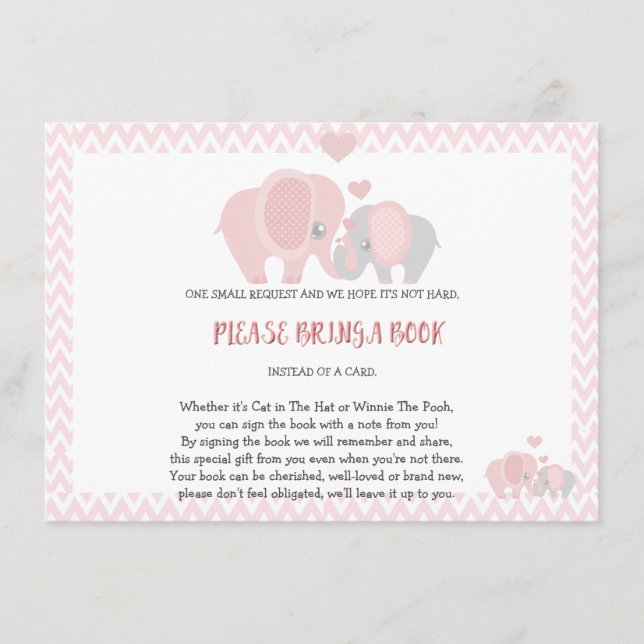 Tarjeta De Recepción Baby Shower, Trae un Libro, Bebé Niña (Anverso)