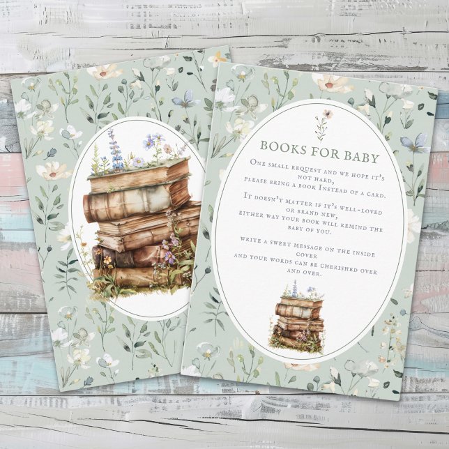 Tarjeta De Recepción Baby Shower Wildflower, trae un libro para el bebé (Subido por el creador)
