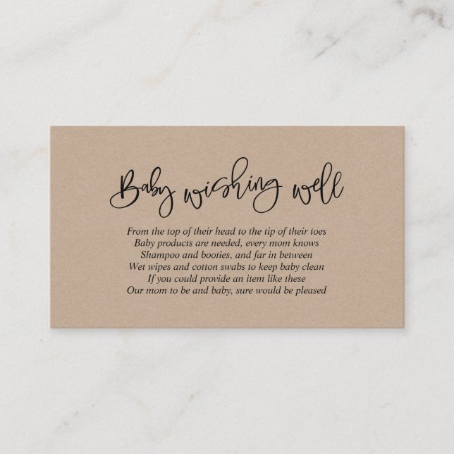 Tarjeta De Recepción Baby Shower, Wishing Well, escritura Kraft creativ (Anverso)