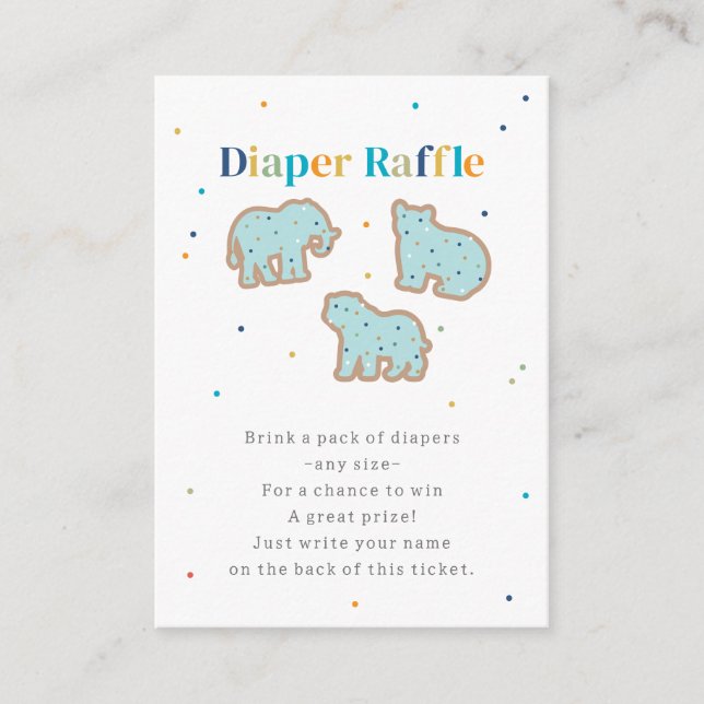 Tarjeta De Recepción Baby Sprinkle Animal Cookies Diaper Raffle Blue (Anverso)