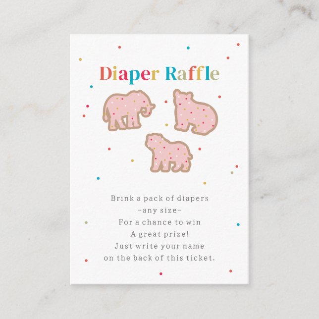 Tarjeta De Recepción Baby Sprinkle Animal Cookies Diaper Raffle Pink (Anverso)
