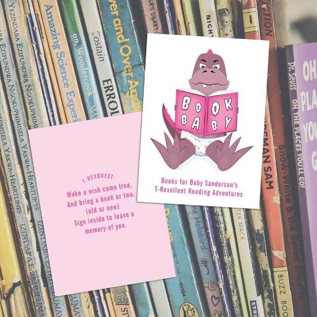 Tarjeta De Recepción Babysaurus T-rex Pink Books para el bebé (Subido por el creador)