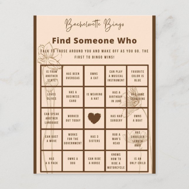 Tarjeta De Recepción Bachelorette Bingo Juego de Fiestas (Anverso)