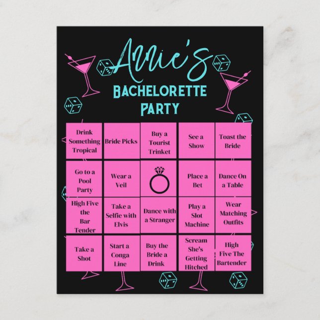 Tarjeta De Recepción Bachelorette Party Bingo Las Vegas (Anverso)