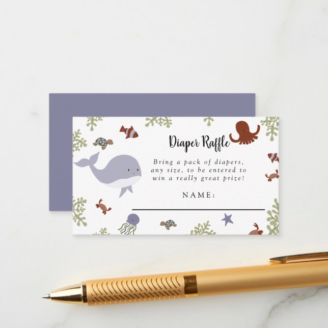 Tarjeta De Recepción Bajo el mar Baby Shower Cute Diaper Raffle (Anverso/Reverso In Situ)