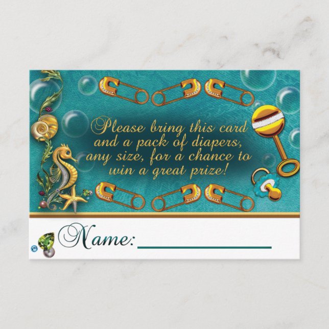 Tarjeta De Recepción Bajo el mar Baby Shower Diaper Raffle Cards (Anverso)