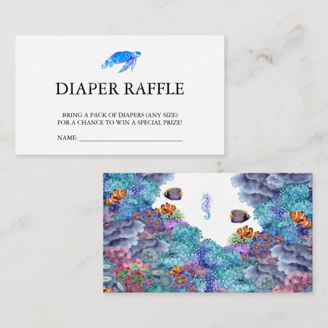 Tarjeta De Recepción Bajo el mar Baby Shower Diaper Raffle Nautical (Anverso / Reverso)