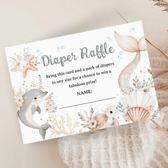 Tarjeta De Recepción Bajo el mar Baby Shower Pink Ocean Diaper Raffle (Subido por el creador)