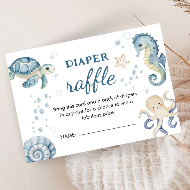 Tarjeta De Recepción ¡Bajo El Mar! Boy Baby Shower Diaper Raffle (Subido por el creador)