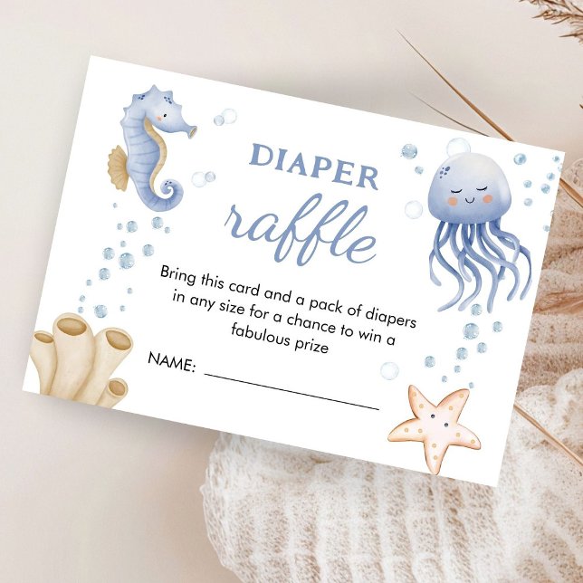 Tarjeta De Recepción ¡Bajo El Mar! Cute Boy Baby Shower Diaper Raffle (Subido por el creador)