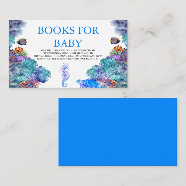Tarjeta De Recepción Bajo el mar Libros de Baby Shower para el gabinete (Anverso / Reverso)