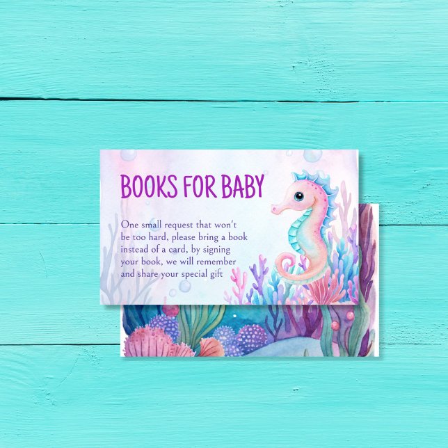 Tarjeta De Recepción Bajo el mar lindo caballito de mar púrpura solicit (Under the sea cute sea horse  purple book request enclosure card books for baby cards)