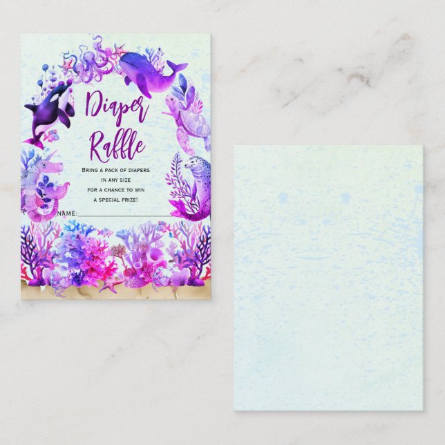 Tarjeta De Recepción Bajo el mar púrpura Diaper rifa ducha bebé (Anverso / Reverso)