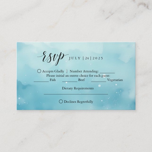 Tarjeta De Recepción Bajo la acuarela marina con la elección de comida  (Anverso)