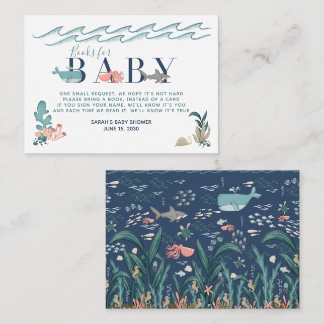 Tarjeta De Recepción Bajo la solicitud del libro de Baby Shower Sea (Anverso / Reverso)