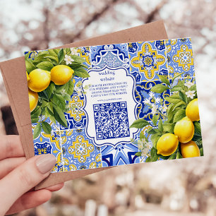 Tarjeta De Recepción Baldosas azules Boda Lemons