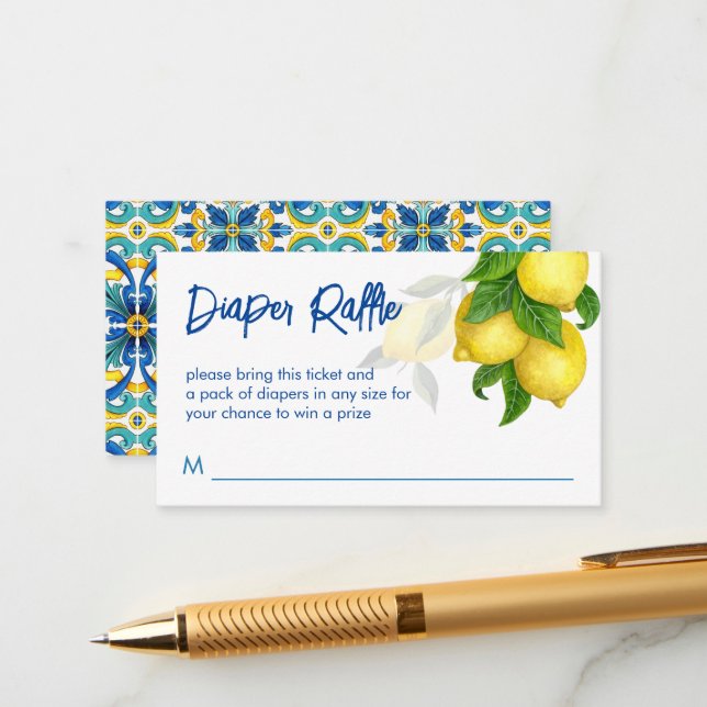 Tarjeta De Recepción Baldosas azules limón Amalfi Positano rifa de paña (Anverso/Reverso In Situ)