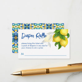 Tarjeta De Recepción Baldosas azules limón Amalfi Positano rifa de paña