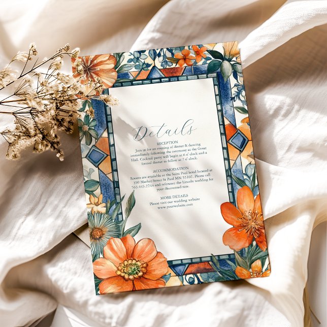 Tarjeta De Recepción Baldosas mediterráneas florales blancas y azules m (Subido por el creador)