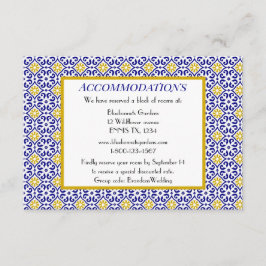 Tarjeta De Recepción Baldosas portuguesas Boda azul Alojamiento