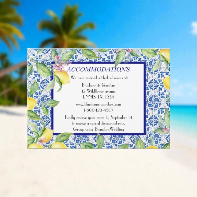 Tarjeta De Recepción Baldosas portuguesas Lemons Boda Alojamiento (Subido por el creador)
