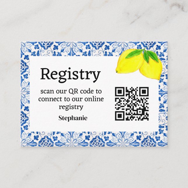 Tarjeta De Recepción Baldosas portuguesas Registro de ducha de novia Ga (Anverso)