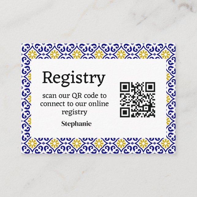 Tarjeta De Recepción Baldosas portuguesas Registro de ducha de novia Ga (Anverso)