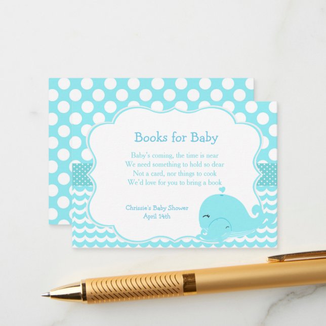 Tarjeta De Recepción Ballena corta con bebé azul Diaper (Anverso/Reverso In Situ)