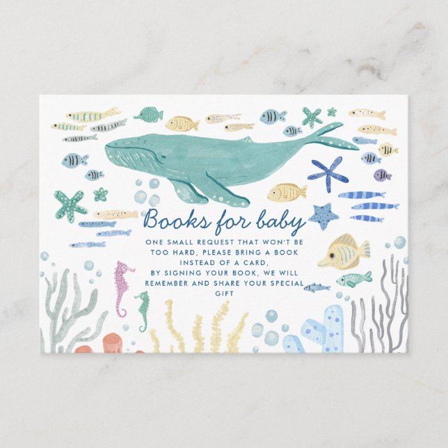 Tarjeta De Recepción Ballenas Bajo El Mar Baby Shower Libros Para Bebés (Anverso)