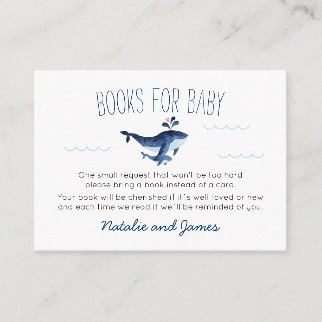 Tarjeta De Recepción Ballenas bajo el mar libros para Baby Shower Enclo (Anverso)