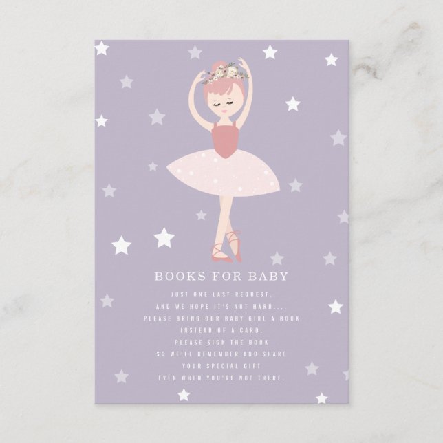 Tarjeta De Recepción Ballerina Stars Purple Baby Book Request (Anverso)
