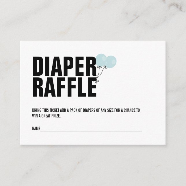 Tarjeta De Recepción Balón azul Baby Shower Diaper Raffle Ticket (Anverso)
