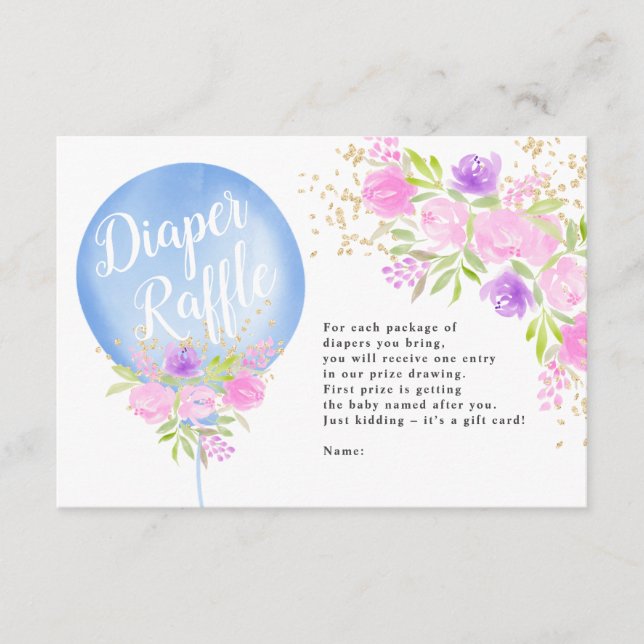Tarjeta De Recepción Balón azul floral diapor rifa bebé ducha (Anverso)